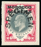 Stamp of Morocco Agencies (British Post Offices) » British Currency 1907-13 1/2d, 1d, 2d, 4d green & brown and 6d with "SPECIMEN" hs on piece + 1s, all  from the Natal UPU archive