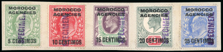 Stamp of Morocco Agencies (British Post Offices) » Spanish Currency 1907-12, two pieces from the Natal UPU archive each with each stamp struck with violet "SPECIMEN." hs