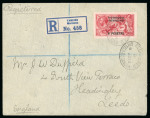 Stamp of Morocco Agencies (British Post Offices) » Spanish Currency Tangier: 1914 (Jun 6) envelope sent registered to England, thought to be the earliest known date of use.