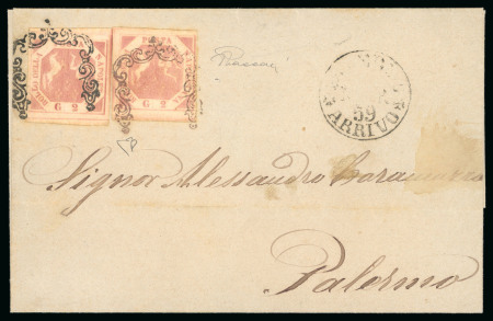 Stamp of Italian States » Sicily » Naples Used in Sicily 1859,  Lettera da Napoli con 4 grana annullati con ferro di cavallo rosso e nero