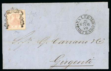 Stamp of Italian States » Sicily » Naples Used in Sicily 1859,  Lettera da Napoli con 2 grana annullato con ferro di cavallo nero