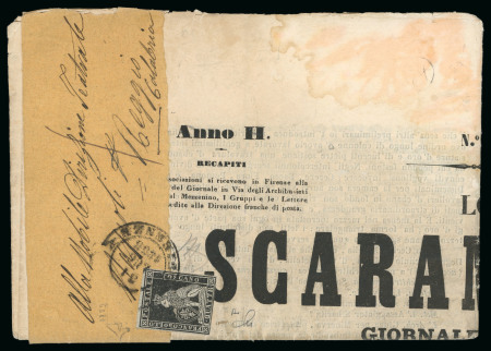 Stamp of Italian States » Tuscany 1855, 1 quattrino I em. isolato su giornale