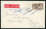 Stamp of Morocco Agencies (British Post Offices) » French Currency Marrakesh: 1930 (Sep 25) envelope sent by airmail to Switzerland with 1924-32 3f on 2s6d tied by French P.O. "MARRAKECH-GUELIZ"cds,