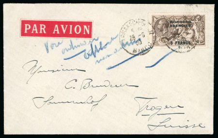 Stamp of Morocco Agencies (British Post Offices) » French Currency Marrakesh: 1930 (Sep 25) envelope sent by airmail to Switzerland with 1924-32 3f on 2s6d tied by French P.O. "MARRAKECH-GUELIZ"cds,