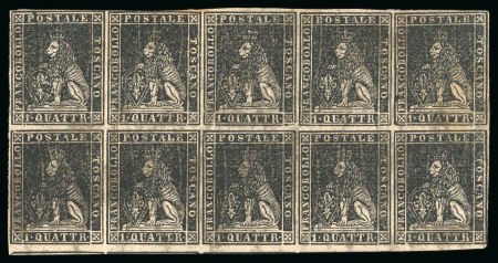 Stamp of Italian States » Tuscany Blocco di 10 del quattrino II em. nuovo.