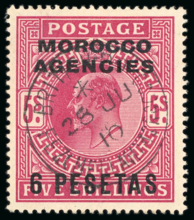 Stamp of Morocco Agencies (British Post Offices) » Spanish Currency 1907-12 6p on 5s specialised group of cancellations