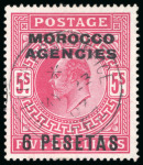 Stamp of Morocco Agencies (British Post Offices) » Spanish Currency 1907-12 6p on 5s specialised group of cancellations