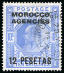 Stamp of Morocco Agencies (British Post Offices) » Spanish Currency 1907-12 12p on 10s with "MOGADOR" 20 MY 14 cds