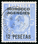Stamp of Morocco Agencies (British Post Offices) » Spanish Currency 1907-12 12p on 10s with "FEZ" 22 MY 07 cds (type MR-11),