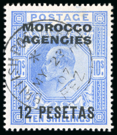 Stamp of Morocco Agencies (British Post Offices) » Spanish Currency 1907-12 12p on 10s with "FEZ" 22 MY 07 cds (type MR-11),