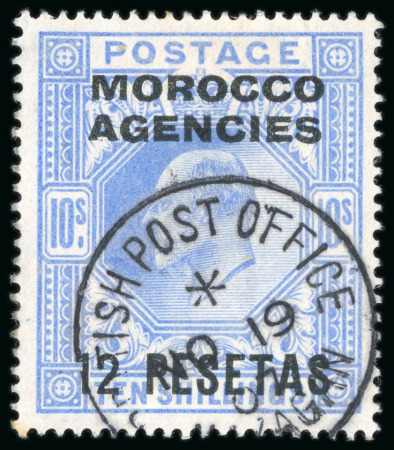 Stamp of Morocco Agencies (British Post Offices) » Spanish Currency 1907-12 12p on 10s cancellation study