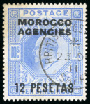 Stamp of Morocco Agencies (British Post Offices) » Spanish Currency 1907-12 12p on 10s cancellation study