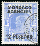 Stamp of Morocco Agencies (British Post Offices) » Spanish Currency 1907-12 12p on 10s cancellation study