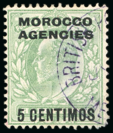 Stamp of Morocco Agencies (British Post Offices) » Spanish Currency Mequinez: 1907-12 5c on 1/2d , two examples with violet Mequinez cds