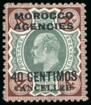 Stamp of Morocco Agencies (British Post Offices) » Spanish Currency 1907-12 40c on 4d green and chocolate-brown with "CANCELLED" ovpt