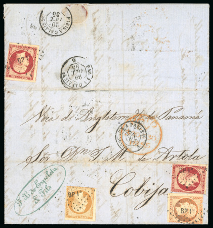 Stamp of France » Empire 1853-1862 1855, Lettre pour Cobija (Bolivie - Bolivia), affranchissement