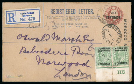 Stamp of Morocco Agencies (British Post Offices) » Spanish Currency 1907-12 5c on 1/2d specialised group of control blocks