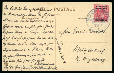 Stamp of Morocco Agencies (British Post Offices) » Spanish Currency Maritime: 1911 (Nov 22) Picture postcard with "DEUTSCHE SEEPOST / OST- AFRIKANISCHE / HAUPTLINE" cds