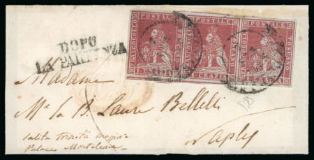 Stamp of Italian States » Tuscany 1854, Lettera con striscia di tre dell'1 cr.