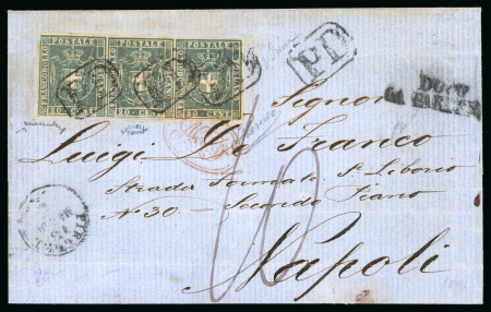Stamp of Italian States » Tuscany 1860, Lettera con striscia di tre del 20 c.mi.