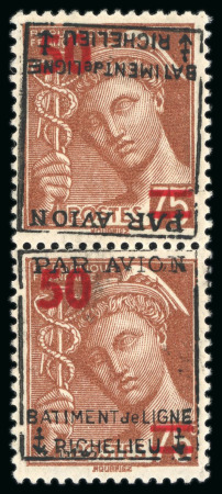 Stamp of France » Poste Aérienne 1943, Type Mercure Y&T PAM 1 en paire avec variété