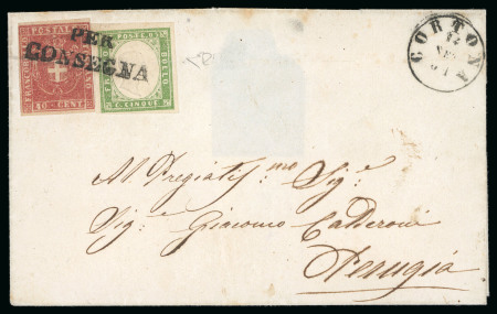 Stamp of Italian States » Tuscany 1861, Lettera con mista G.P. 40 c. e Sardegna 5 c.