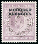 Stamp of Morocco Agencies (British Post Offices) » British Currency 1907-13 2s6d dull purple cancellation study (26)