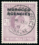 Stamp of Morocco Agencies (British Post Offices) » British Currency 1907-13 2s6d dull purple cancellation study (26)