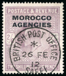 Stamp of Morocco Agencies (British Post Offices) » British Currency 1907-13 2s6d dull purple cancellation study (26)