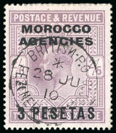 Stamp of Morocco Agencies (British Post Offices) » Spanish Currency 1907-12 3p on 2s6d dull purple cancellation study with Fez (Mellah) cds, etc. (30)