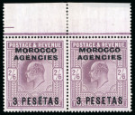 Stamp of Morocco Agencies (British Post Offices) » Spanish Currency 1907-12 3p on 2s6d dull purple small group incl. mint top marginal pair