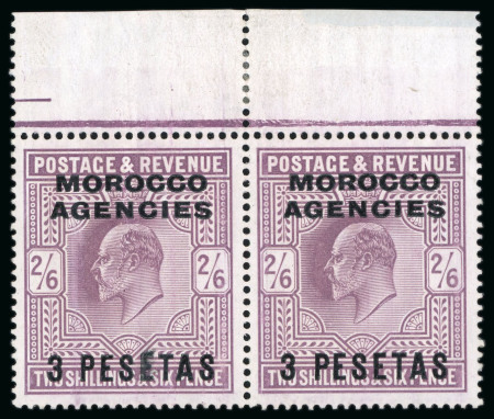 Stamp of Morocco Agencies (British Post Offices) » Spanish Currency 1907-12 3p on 2s6d dull purple small group incl. mint top marginal pair