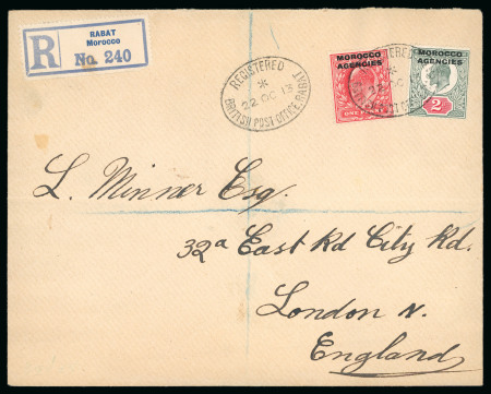Stamp of Morocco Agencies (British Post Offices) » British Currency Rabat: 1913 (Oct 22) envelope sent registered to England