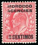 Stamp of Morocco Agencies (British Post Offices) » Spanish Currency 1907-12 25c on 2 1/2d pair of items showing a printer's misprint of the overprint due to small pieces of tissue paper adhering to the stamp 