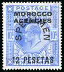 Stamp of Morocco Agencies (British Post Offices) » Spanish Currency 1907-12 5c on 1/2d to 12p on 10s mint group of 10 with "SPECIMEN" horseshoe overprint (missing both 40c values)