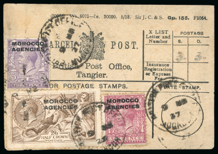 Stamp of Morocco Agencies (British Post Offices) » British Currency Mogador: 1927 (Mar 9) Tangier parcel post label with 1914-31 De La Rue 2s6d pale brown