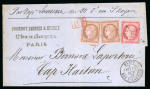 Stamp of France » Emission Cérès 1871-72 1873, Lettre pour Cap Haïtien (Haïti), affranchissement