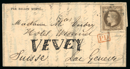 Stamp of France » Guerre de 1870-1871 1870, Ballon monté avec formule imprimée pour Vevey