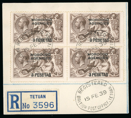 Stamp of Morocco Agencies (British Post Offices) » Spanish Currency 1914-26 Bradbury Wilkinson Seahorse 3p on 2s6d chocolate-brown