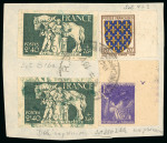 Stamp of France » Émissions à partir de 1900 1943, Fragment oblitéré avec Y&T n°586 non dentelé