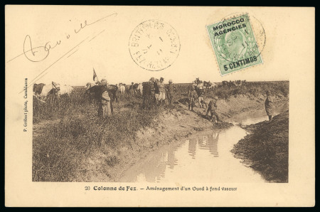 Stamp of Morocco Agencies (British Post Offices) » Spanish Currency Fez Mellah: 1911 (Sep 1) "Colonne de Fez" picture postcard with 5c on 1/2d tied by "FEZ (MELLAH)" cds