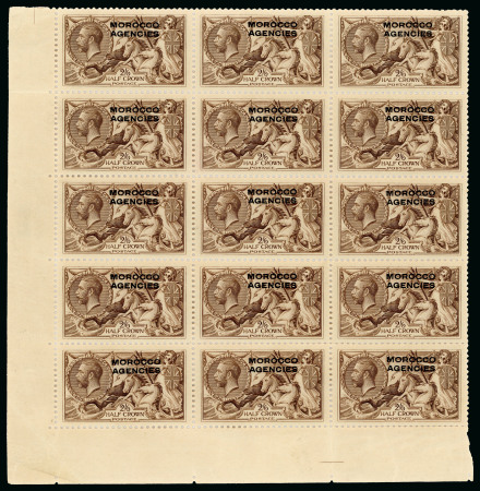 Stamp of Morocco Agencies (British Post Offices) » British Currency 1914-31 Bradbury Wilkinson 2s6d mint n.h. lower left corner marginal block of 15 from plate 9/11 left