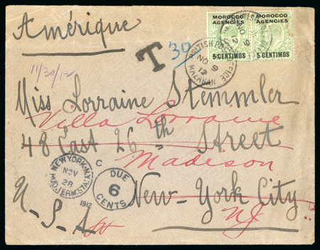 Stamp of Morocco Agencies (British Post Offices) » Spanish Currency Mazagan: 1907-12 issue on 26 covers/cards, incl. underpaid cover to USA with 3c postage due pair