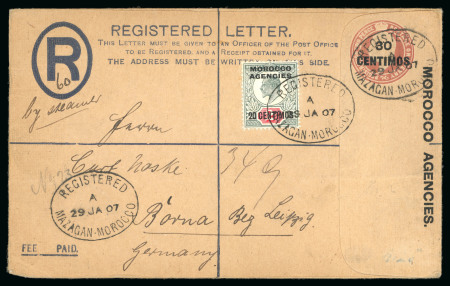 Stamp of Morocco Agencies (British Post Offices) » Spanish Currency Registered Envelopes: Group of 14 used registered envelopes,