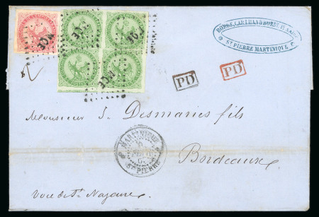 Stamp of Colonies françaises 1867, Lettre à destination de Bordeaux, affranchissement