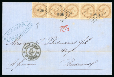 Stamp of Colonies françaises 1871, Lettre à destination de Bordeaux, affranchissement