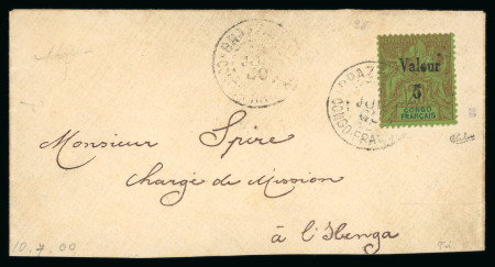 Stamp of Colonies françaises » Congo 1900, surcharge "VALEUR 5" sur 20c brique sur vert