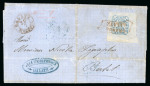 Stamp of Romania » 1858 (1st Nov.) - 1861 Moldavia - Handstruck at Jassy - Imperforate 1858 40pa on bluish paper, large to huge margins, tied to 20.7.1861 entire cover to Berlad by framed "FRANCO / GALATZ" hs