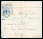 Stamp of Romania » 1858 (1st Nov.) - 1861 Moldavia - Handstruck at Jassy - Imperforate 1858 40pa on bluish paper, large to huge margins showing parts of the neighbouring stamp at top, tied to cover to Jassy