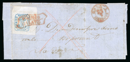 Stamp of Romania » 1858 (1st Nov.) - 1861 Moldavia - Handstruck at Jassy - Imperforate 1858 40pa on bluish paper, large to huge margins, tied to 21.7.1861 entire by the scarce framed "FRANCO / GALATZ" hs in red 